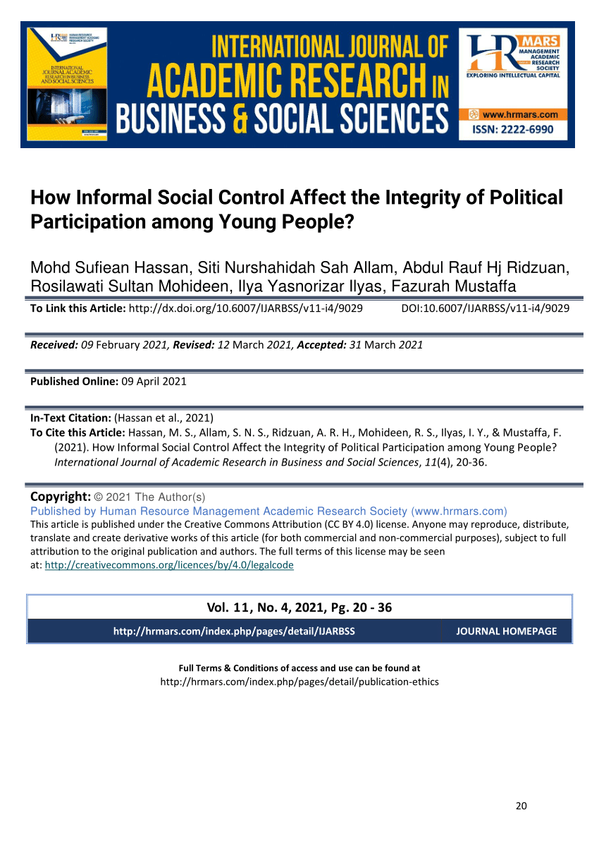 PDF) How Informal Social Control Affect the Integrity of Political 