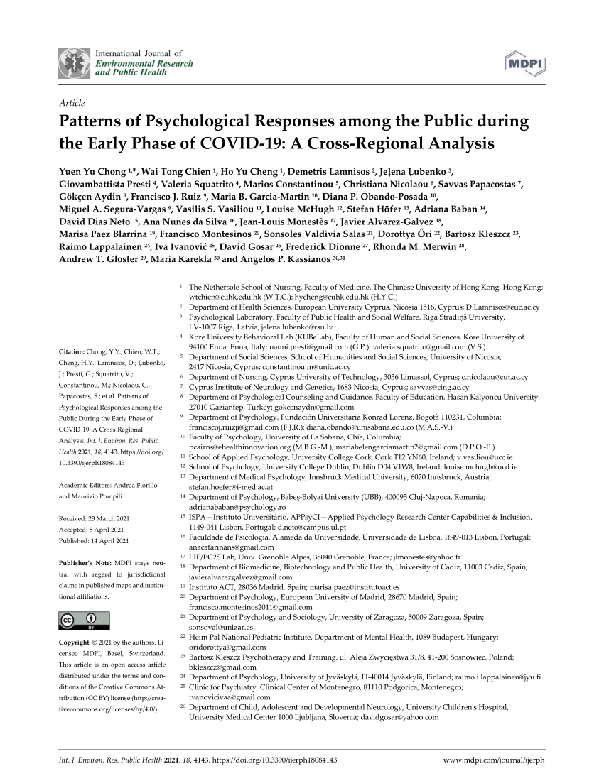 Pdf Patterns Of Psychological Responses Among The Public During The Early Phase Of Covid 19 A Cross Regional Analysis
