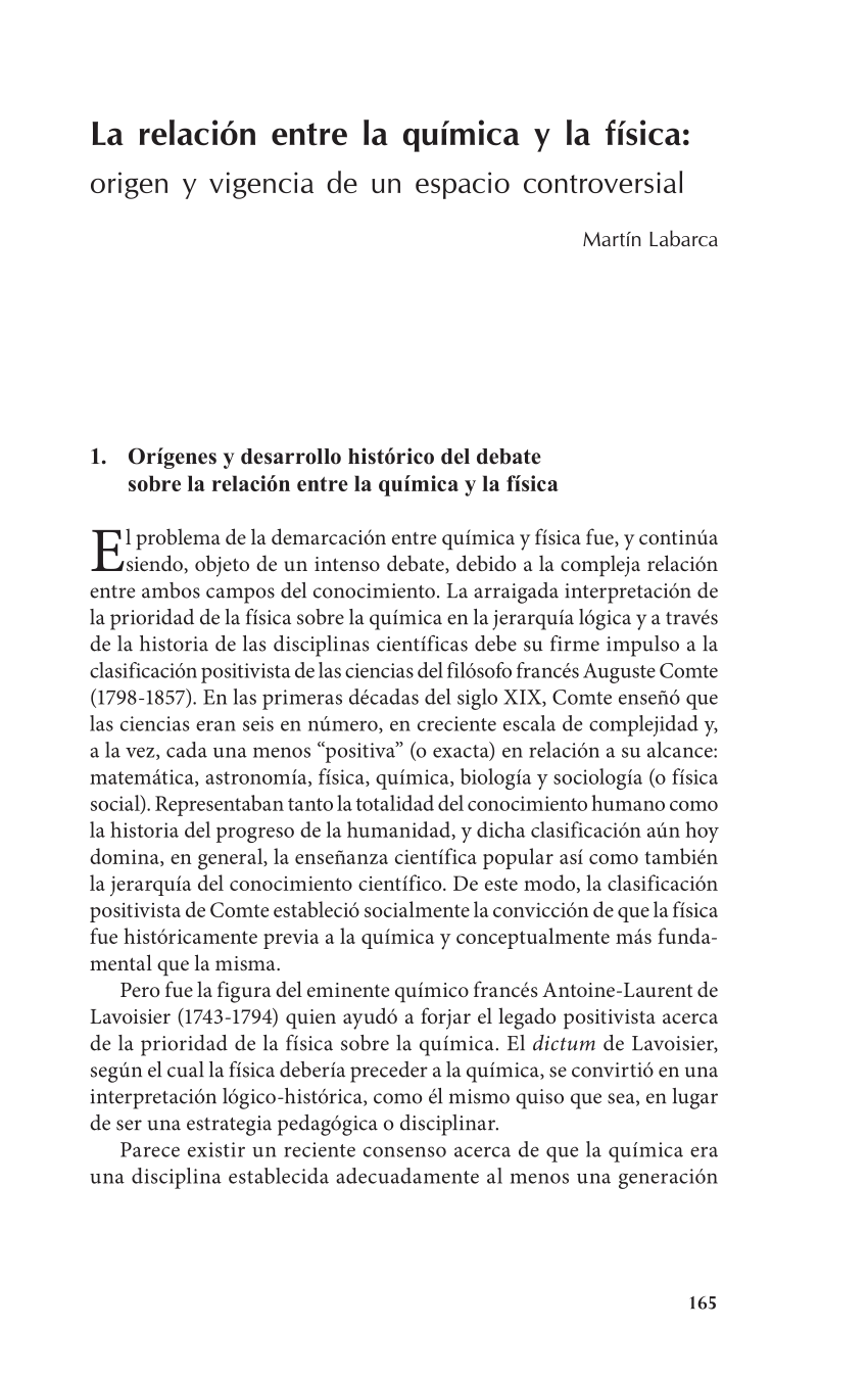 Pdf La Relación Entre La Química Y La Física Origen Y Vigencia De Un Espacio Controversial 2672