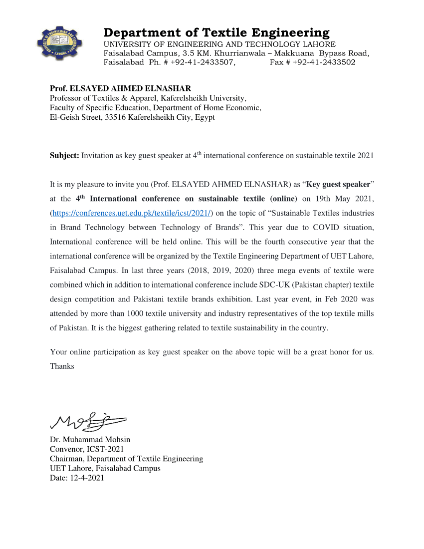 (PDF) Invitation letter , as keyguest speaker at 4th international