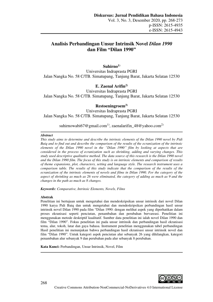 (PDF) Analisis Perbandingan Unsur Intrinsik Novel Dilan 1990 dan Film