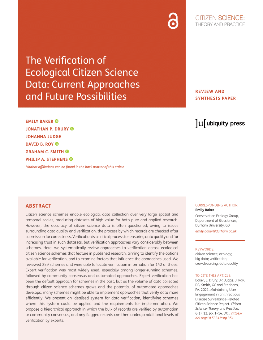PDF) The Verification of Ecological Citizen Science Data Current Approaches and Future Possibilities