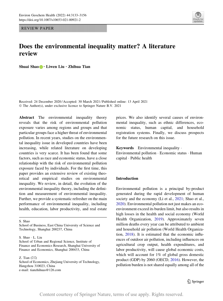 literature review environmental inequality