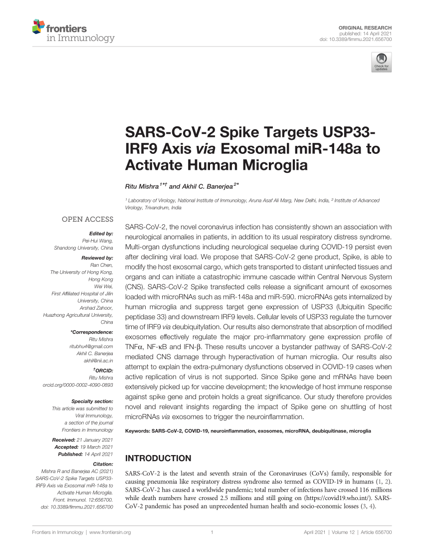 PDF) SARS-CoV-2 Spike Targets USP33-IRF9 Axis via Exosomal miR 