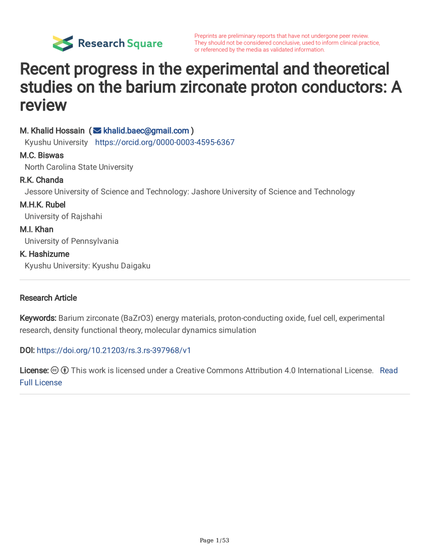 Pdf Recent Progress In The Experimental And Theoretical Studies On The Barium Zirconate Proton Conductors A Review