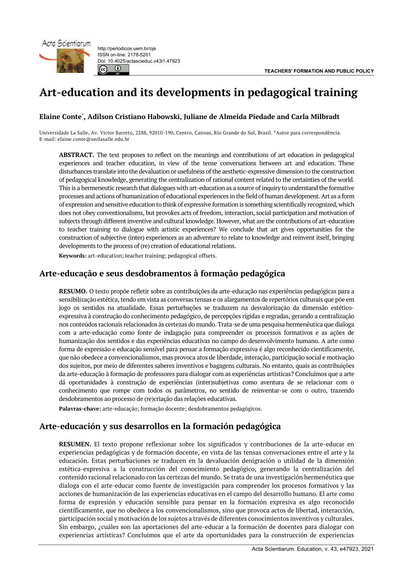 PDF) Art-education and its developments in pedagogical training