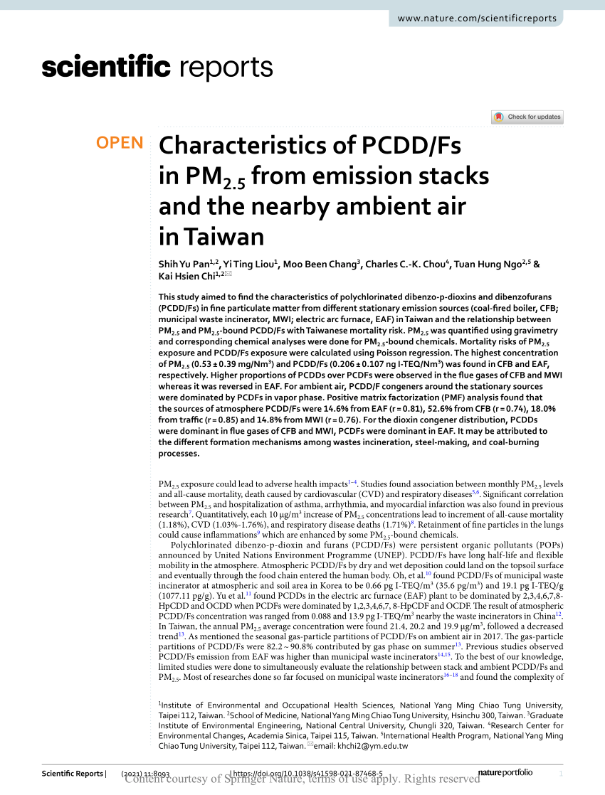 PDF) Characteristics of PCDD/Fs in PM2.5 from emission stacks and ...