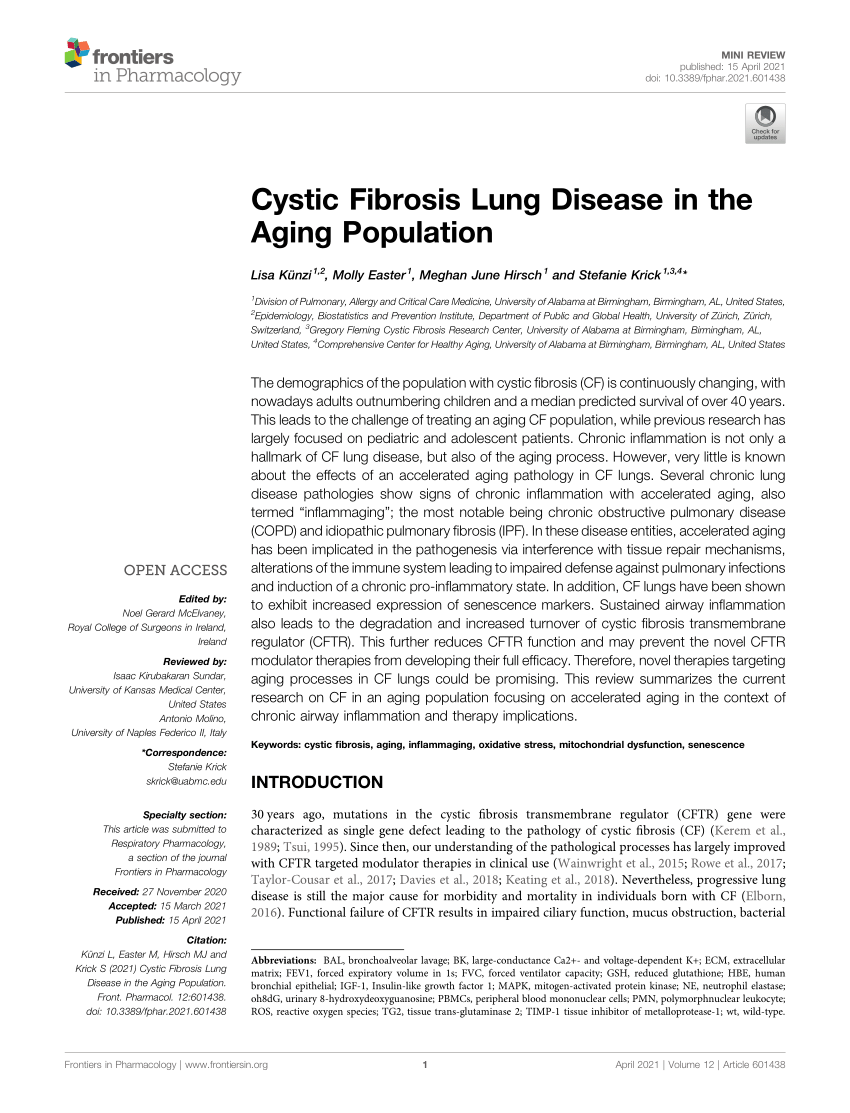 PDF) Cystic Fibrosis Lung Disease in the Aging Population