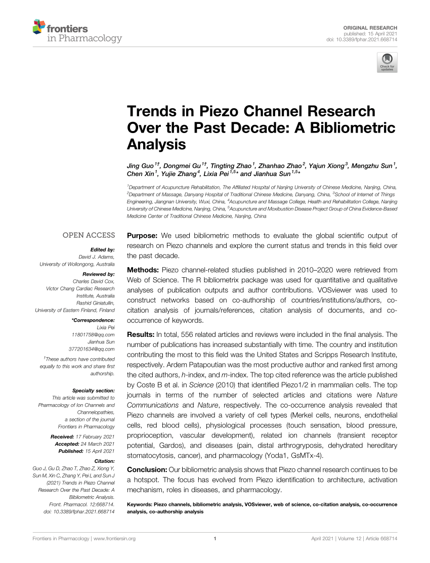 PDF) Trends in Piezo Channel Research Over the Past Decade: A Bibliometric  Analysis