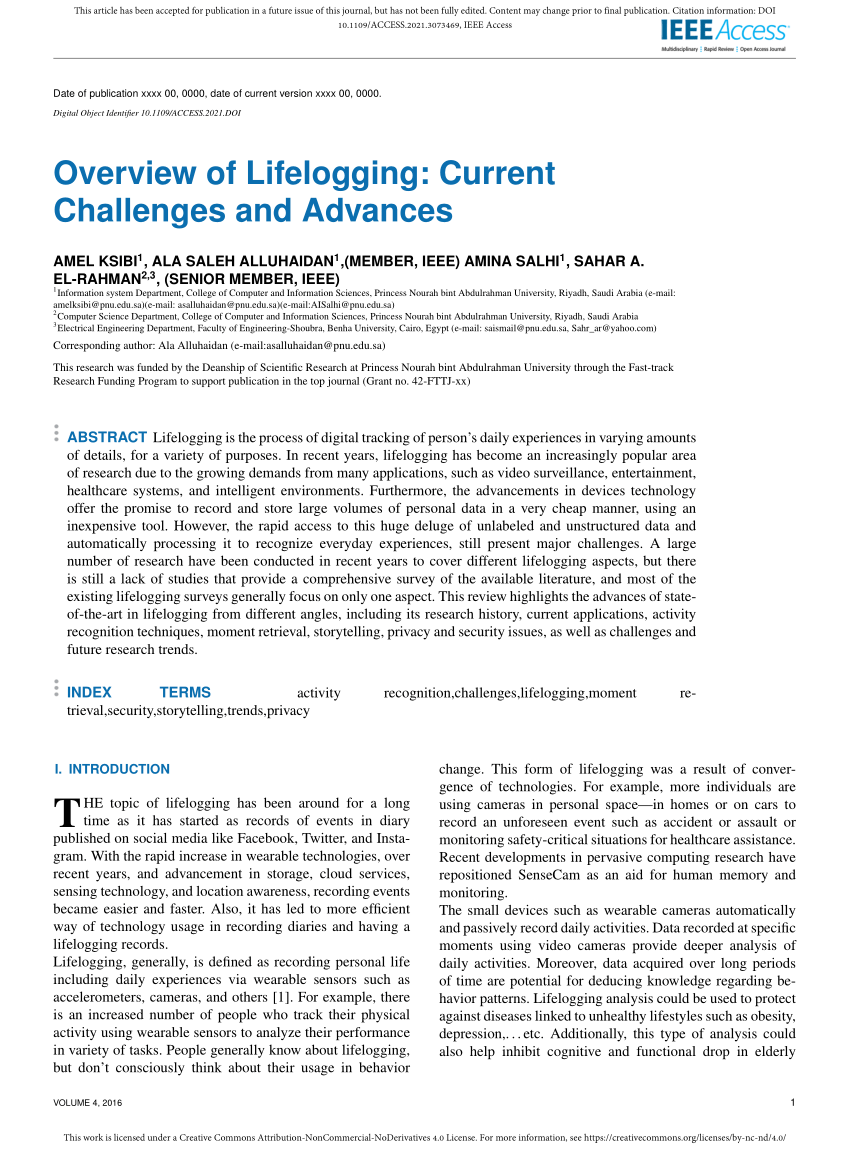 PDF) Overview of Lifelogging: Current Challenges and Advances