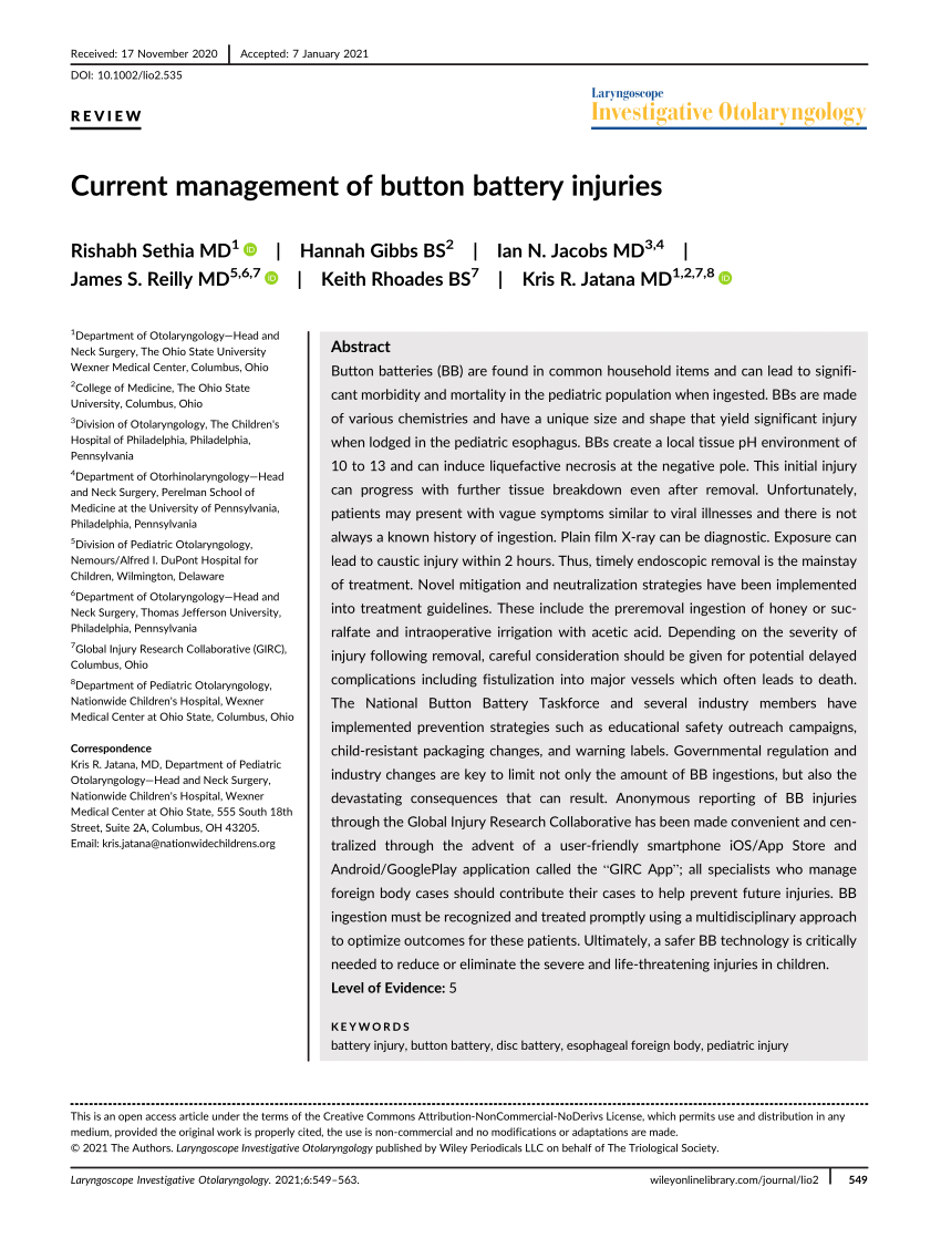 PDF) Current management of button battery injuries