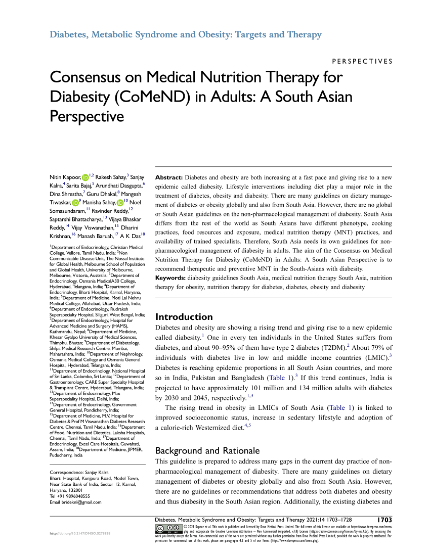 PDF) Consensus on Medical Nutrition Therapy for Diabesity (CoMeND