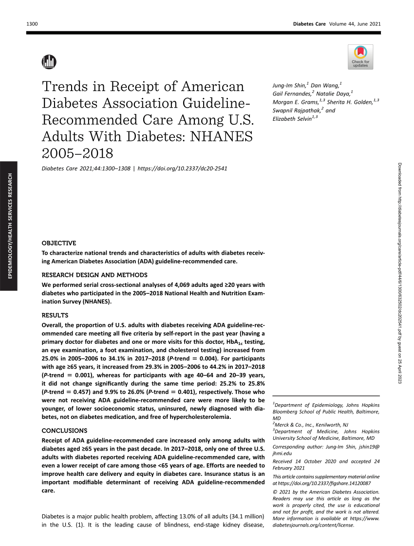 (PDF) Trends in Receipt of American Diabetes Association Guideline