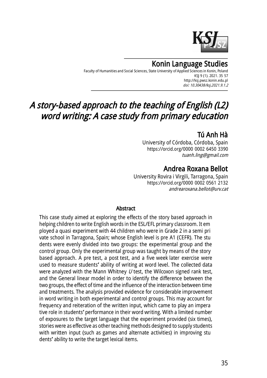Konin Language Studies A story-based approach to the teaching of (L2) word writing: A case study from primary education
