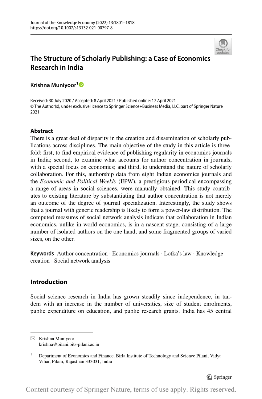 economics research paper topics in india