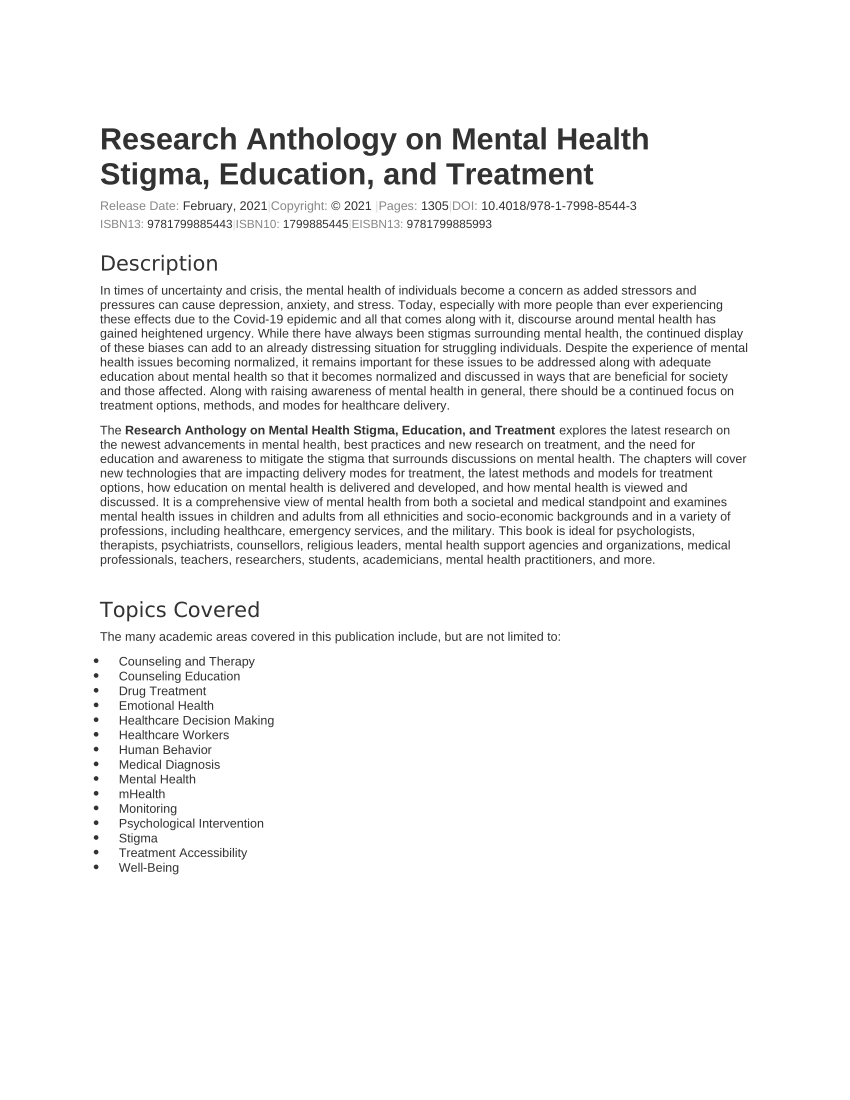 research anthology on mental health stigma education and treatment