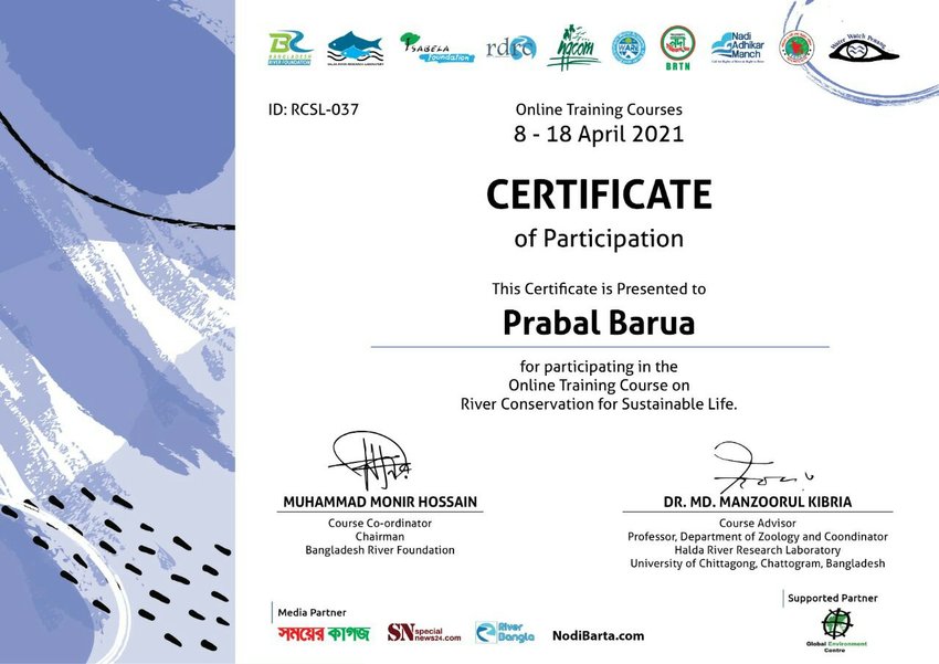 (PDF) Certificate for Training on Sustainable River Conservation Techniques
