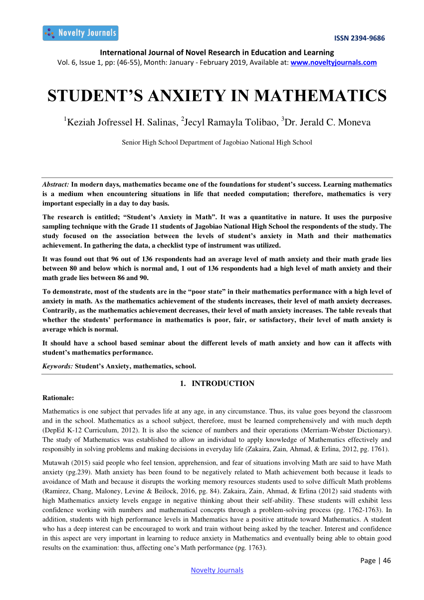 math anxiety dissertation