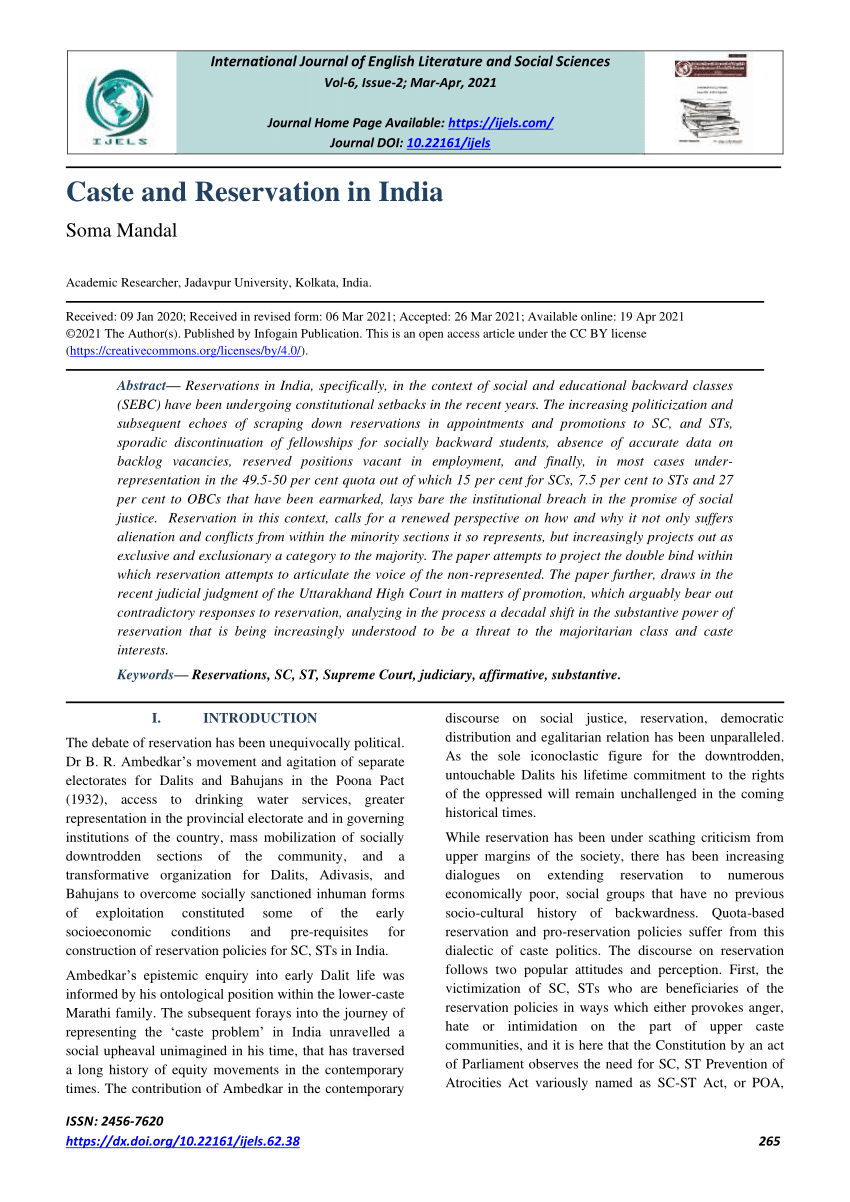 dissertation on reservation in india