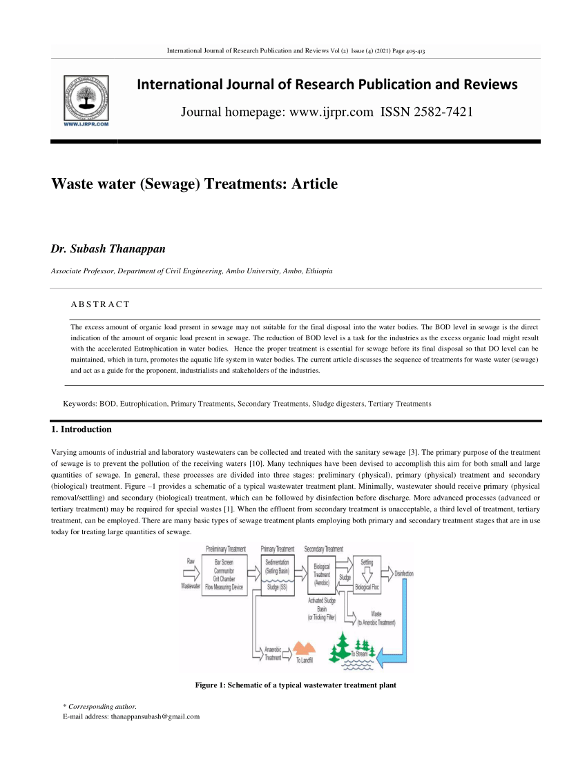 (PDF) Waste Water (Sewage) Treatments