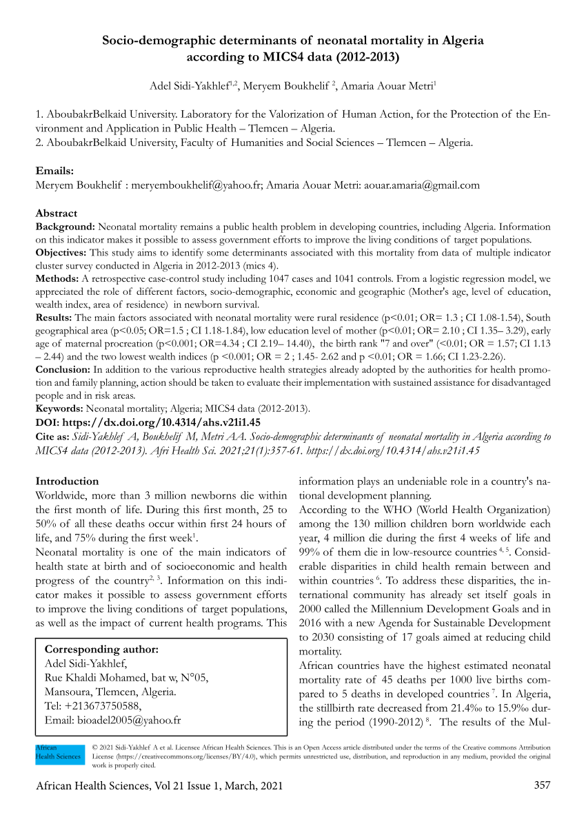 PDF Socio demographic determinants of neonatal mortality in  