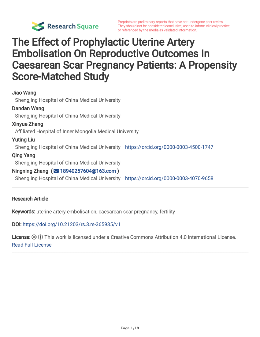 Pdf The Effect Of Prophylactic Uterine Artery Embolisation On Reproductive Outcomes In 8241