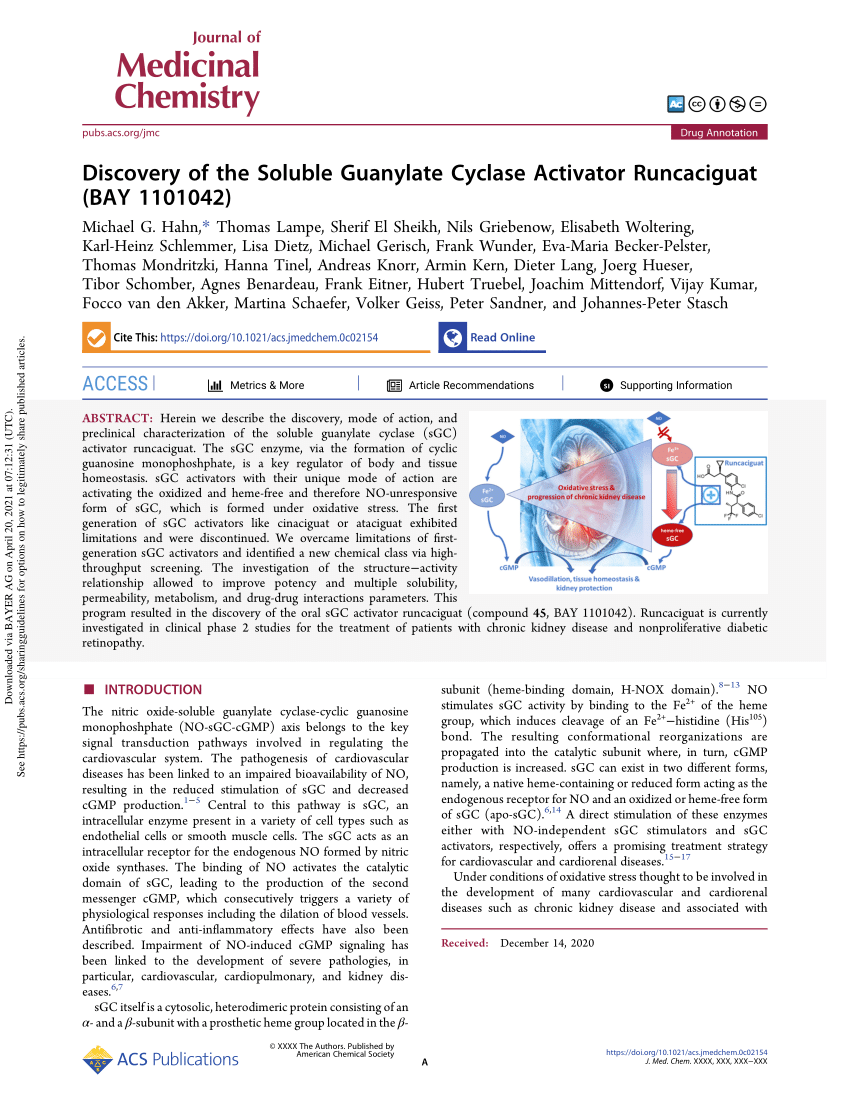 PDF) Discovery of the Soluble Guanylate Cyclase Activator Runcaciguat (BAY  1101042)