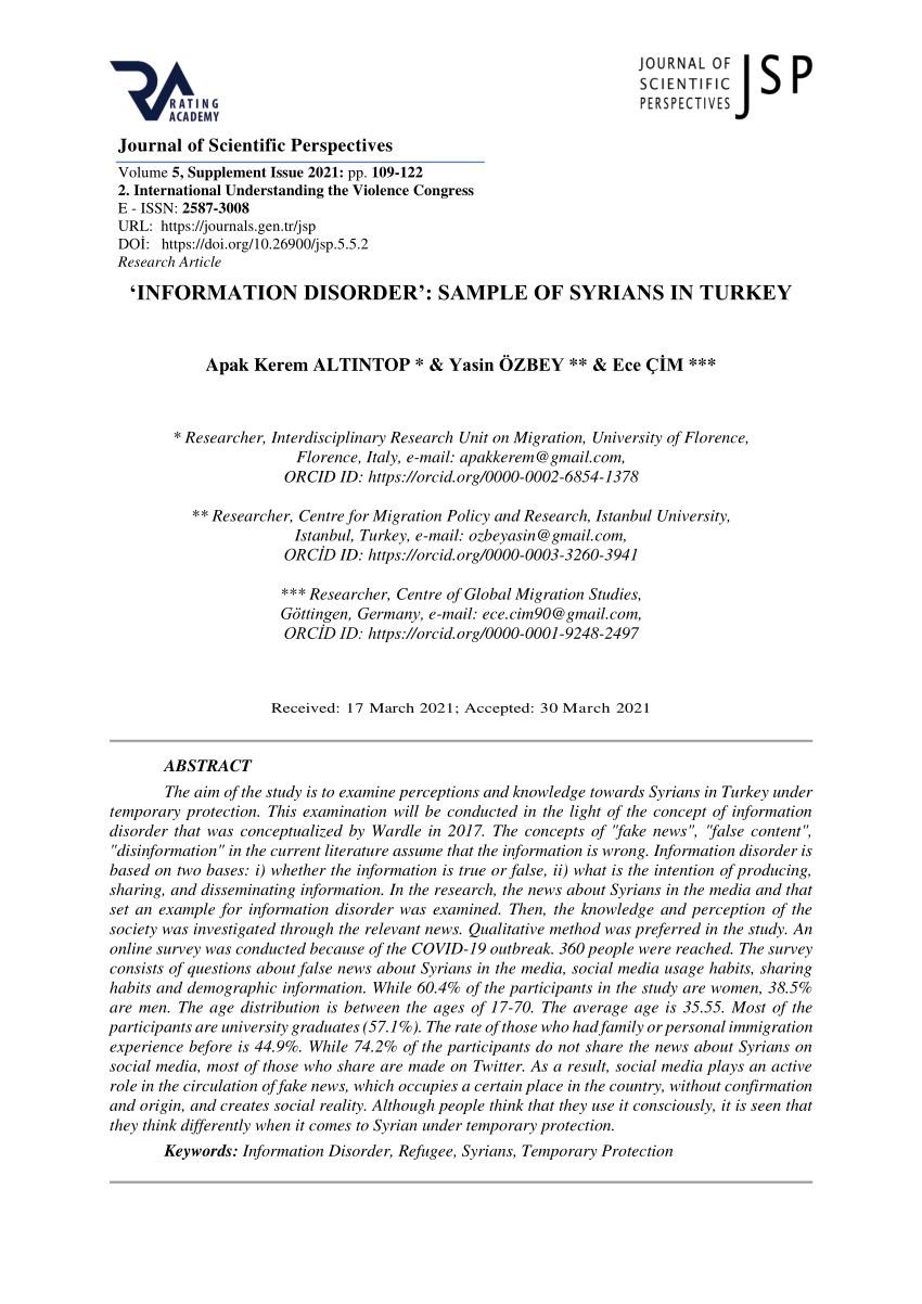 PDF INFORMATION DISORDER SAMPLE OF SYRIANS IN TURKEY 