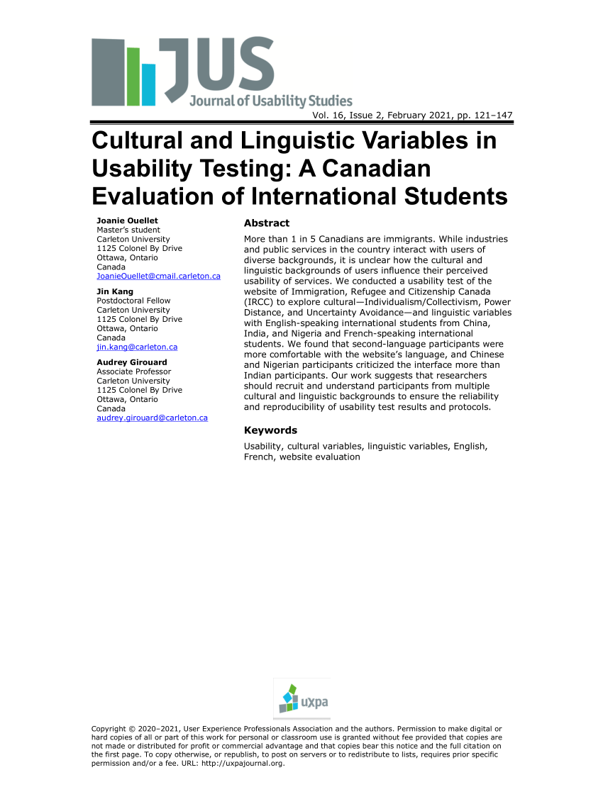 PDF Cultural and Linguistic Variables in Usability Testing A  