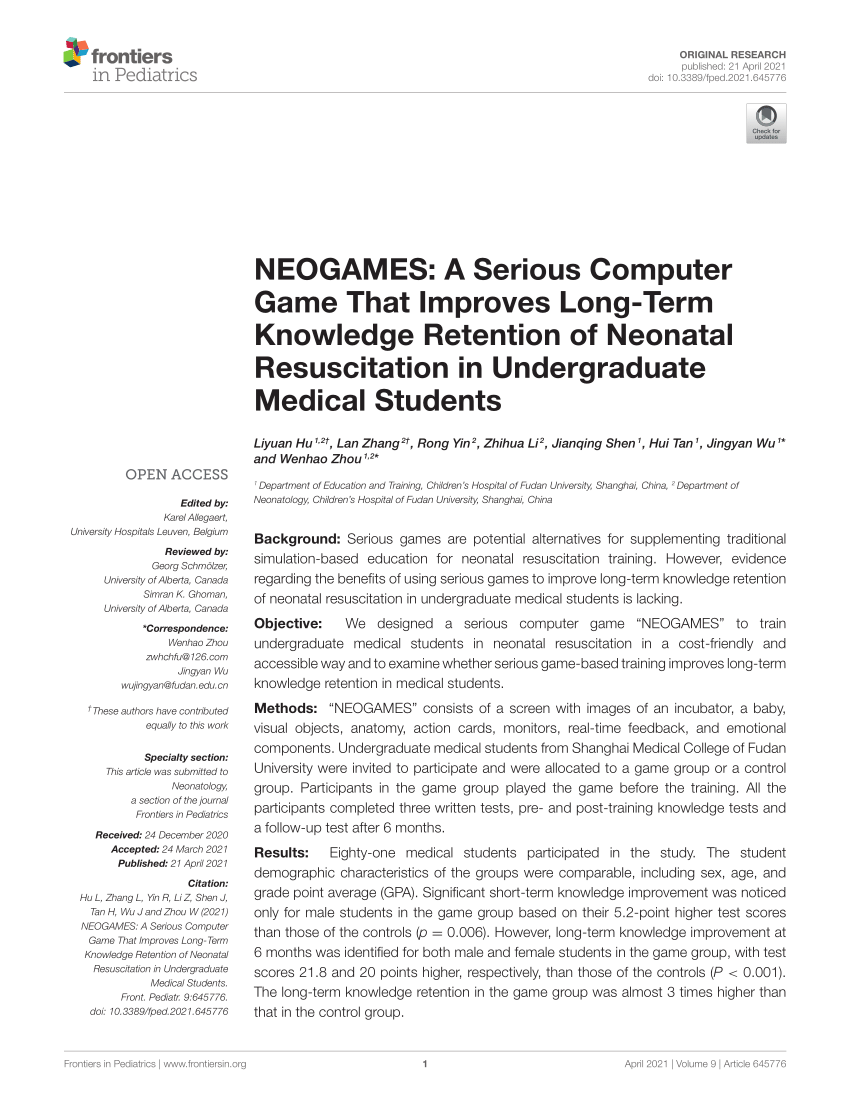 PDF) NEOGAMES A Serious Computer Game That Improves Long-Term Knowledge Retention of Neonatal Resuscitation in Undergraduate Medical Students image