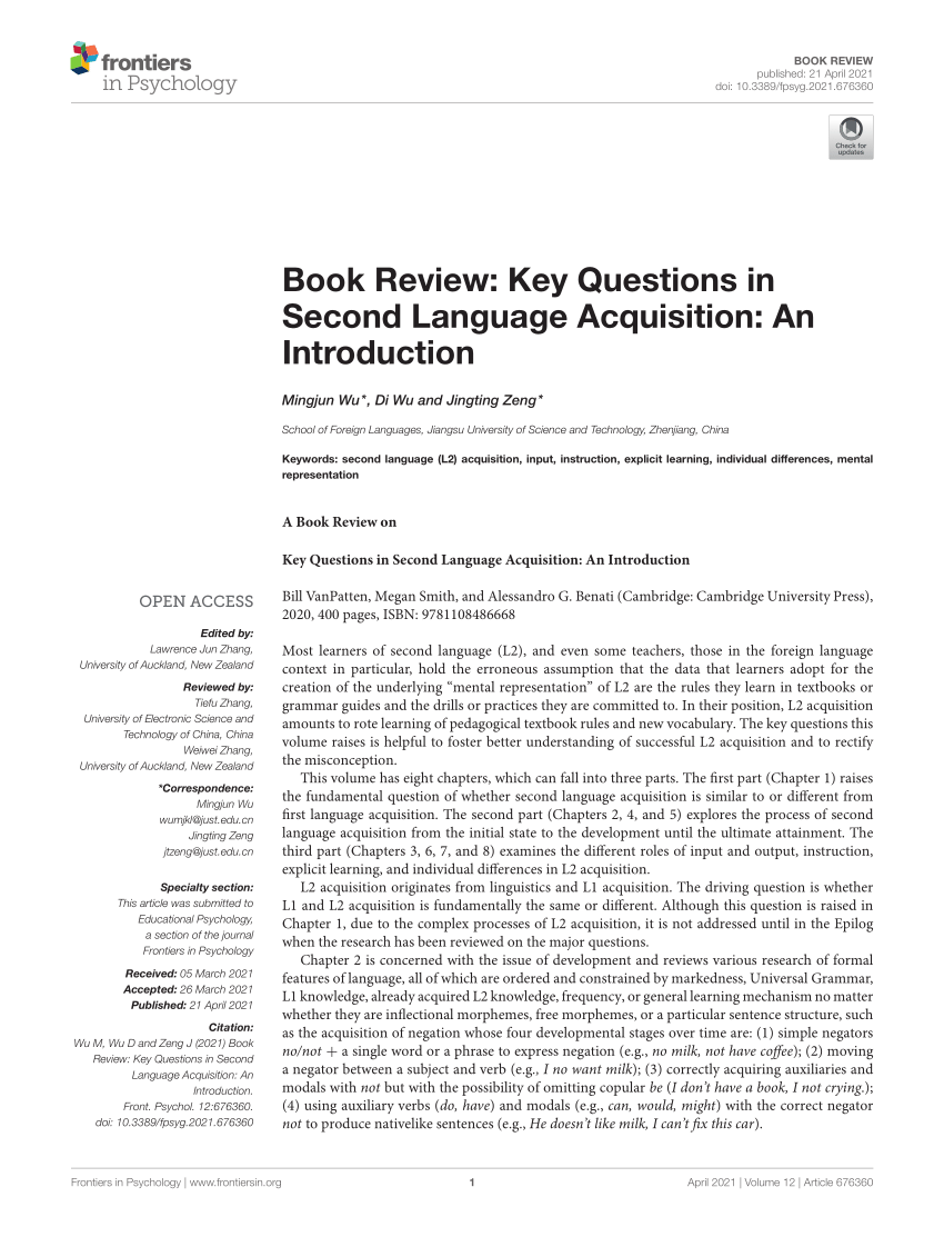 In Other Words The Science and Psychology of Second Language Acquisition 