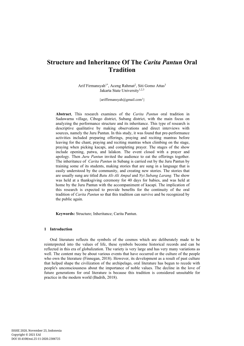 PDF Structure and Inheritance Of The Carita Pantun Oral Tradition