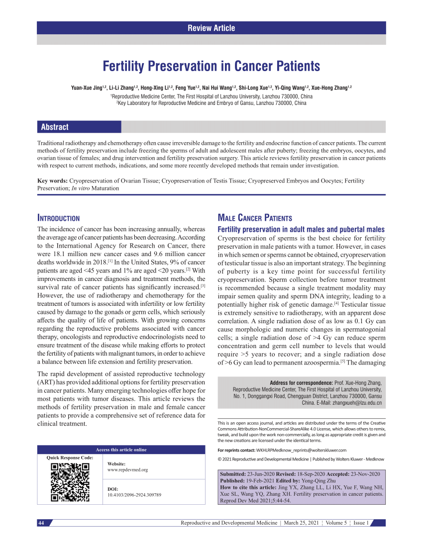 (PDF) Fertility Preservation in Cancer Patients