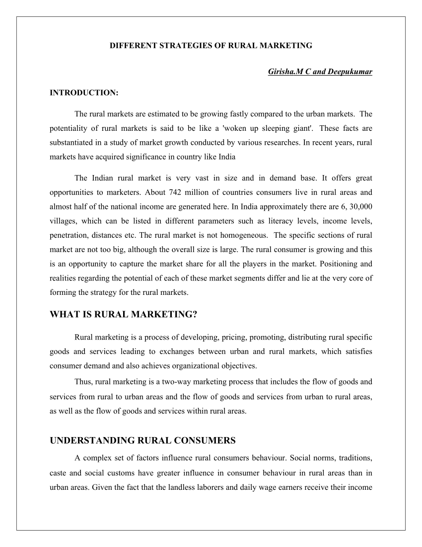 research paper rural marketing