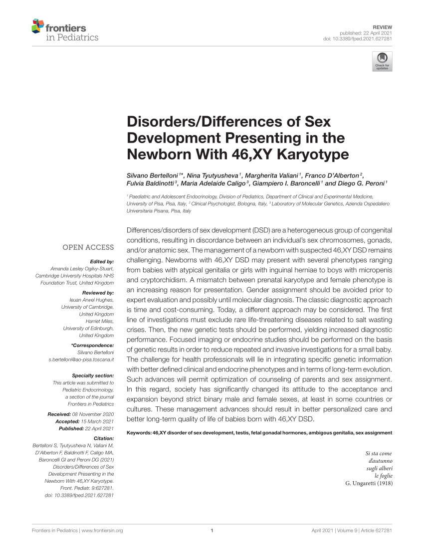 Pdf Disorders Differences Of Sex Development Presenting In The
