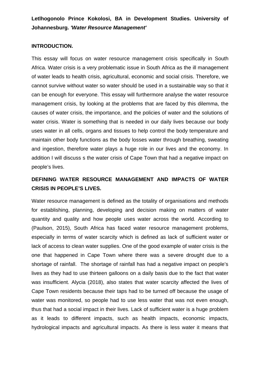 water management in south africa essay