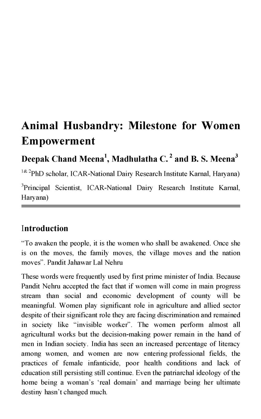 PDF) Animal Husbandry: Milestone for Women Empowerment