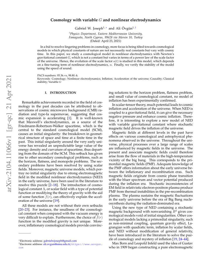 (PDF) Cosmology with variable $G$ and nonlinear electrodynamics