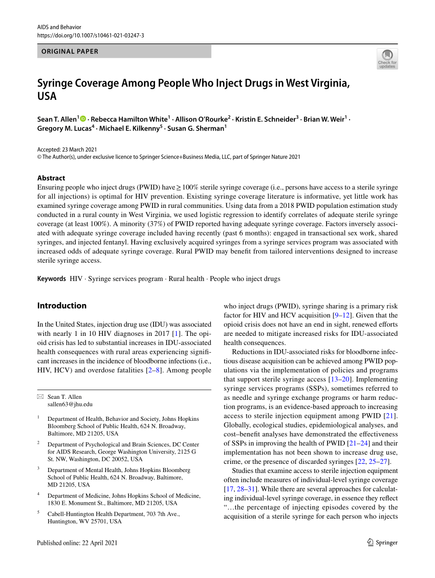 PDF) Syringe Coverage Among People Who Inject Drugs in West