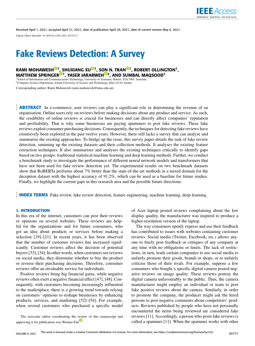 PDF) Fake Reviews Detection: A Survey
