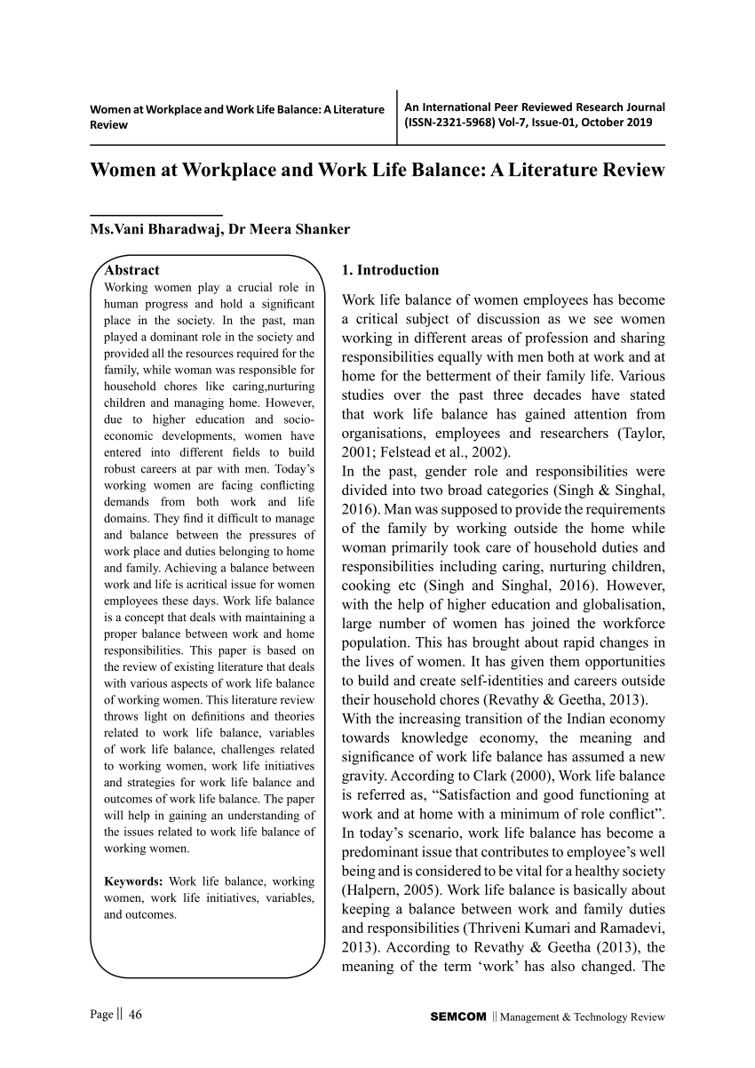 work life balance between male and female research paper