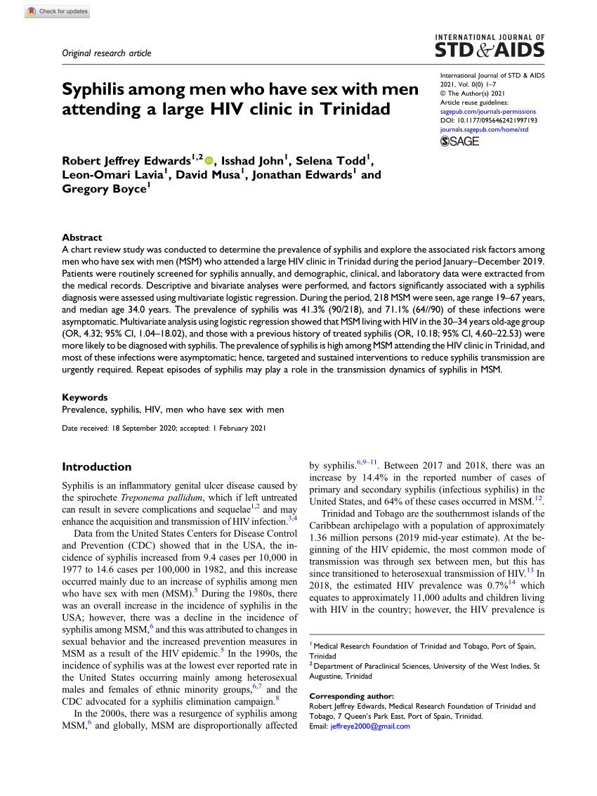 Pdf Syphilis Among Men Who Have Sex With Men Attending A Large Hiv Clinic In Trinidad