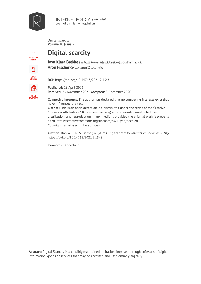 Pdf Digital Scarcity