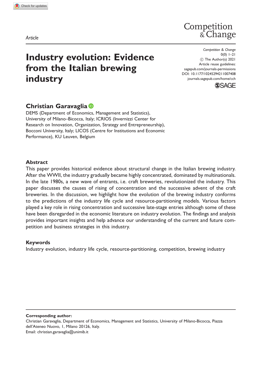 PDF) Industry evolution: Evidence from the Italian brewing industry