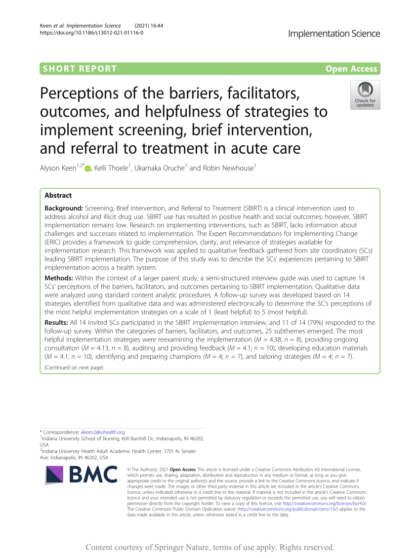 Pdf Perceptions Of The Barriers Facilitators Outcomes And Helpfulness Of Strategies To 