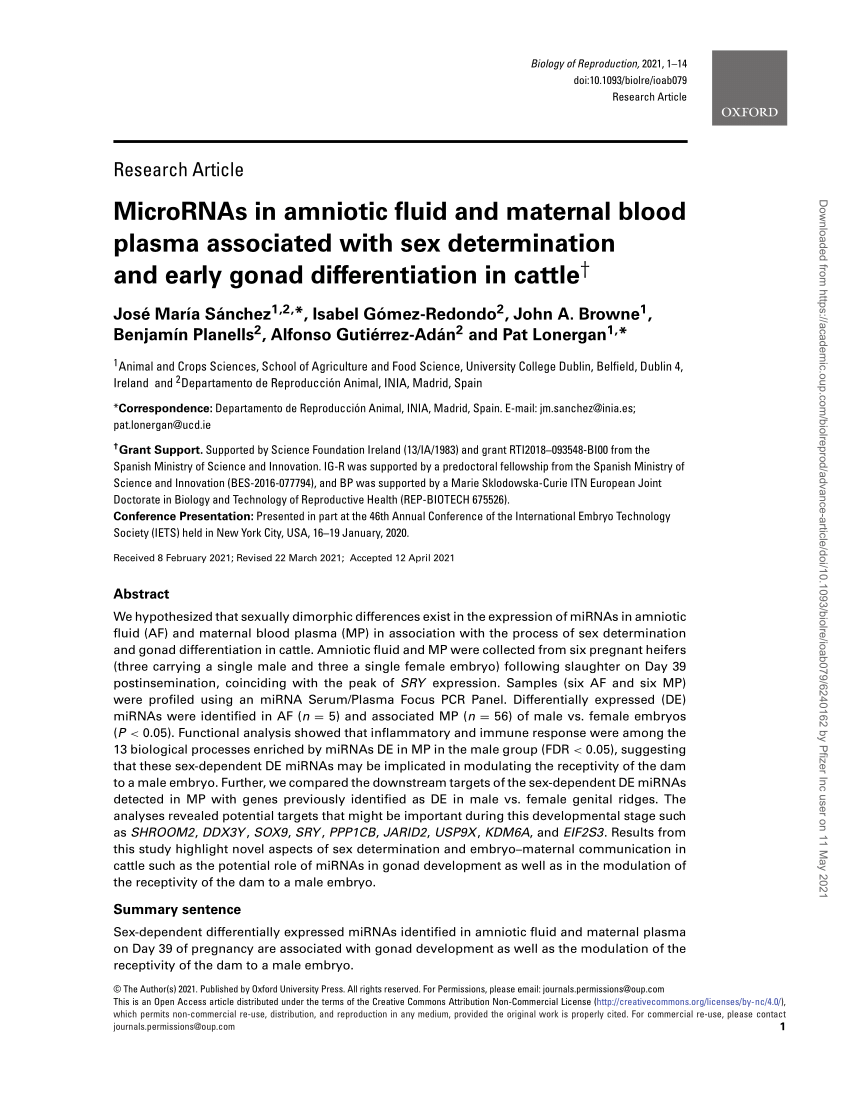 PDF MicroRNAs in amniotic fluid and maternal blood plasma  