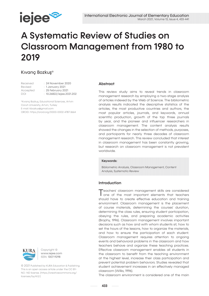 research articles on classroom management