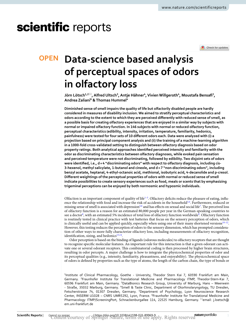 PDF) Data-science analysis of perceptual spaces of odors in