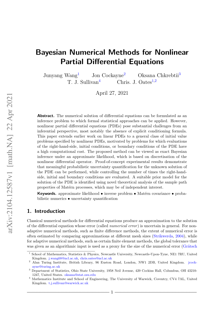 (PDF) Bayesian Numerical Methods for Nonlinear Partial Differential ...