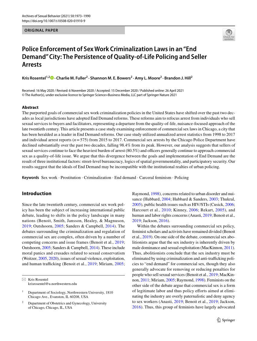 Pdf Police Enforcement Of Sex Work Criminalization Laws In An “end